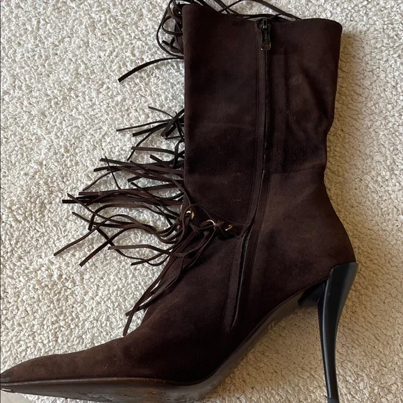 Gianmarco Lorenzi Dark Brown Fringe Heeled Boots - Picture 7 of 10